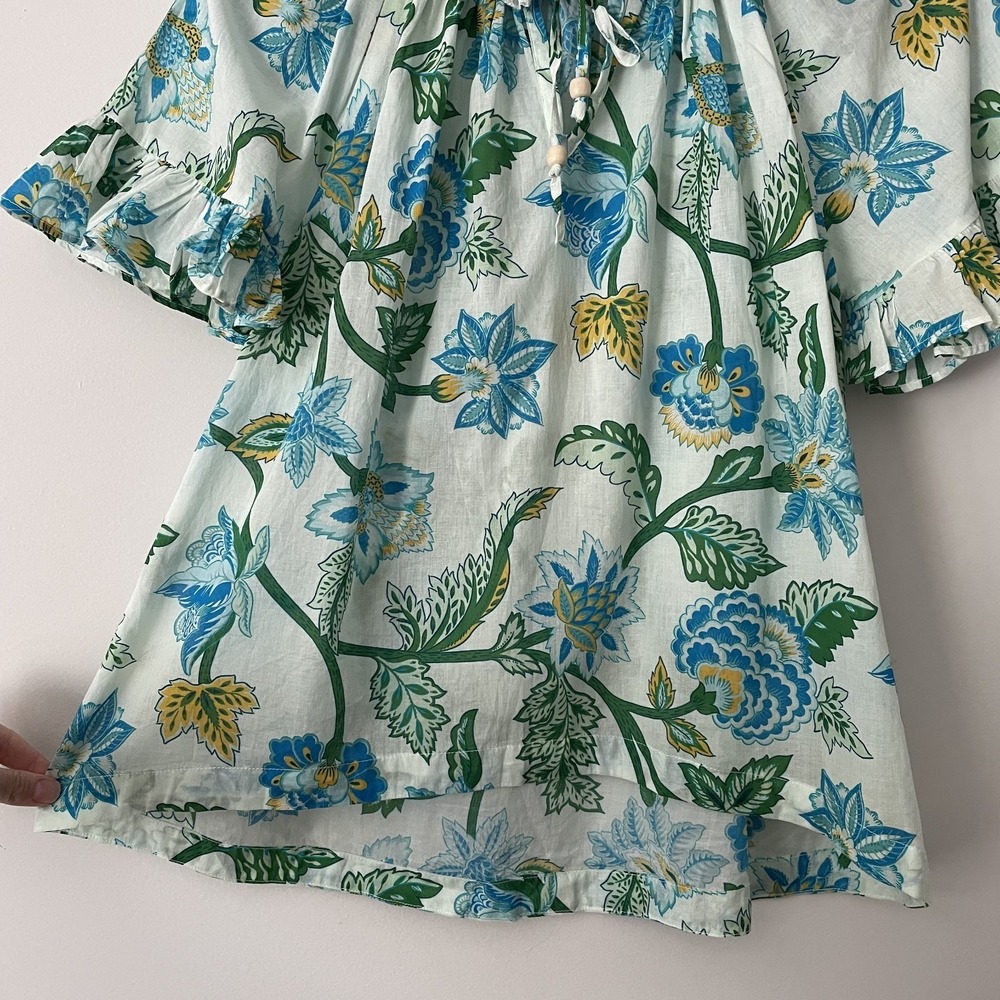 Tuckernuck Cassis Puff Sleeve Floral Blouse Size S Cotton Ruffles Boho Preppy - Picture 7 of 12